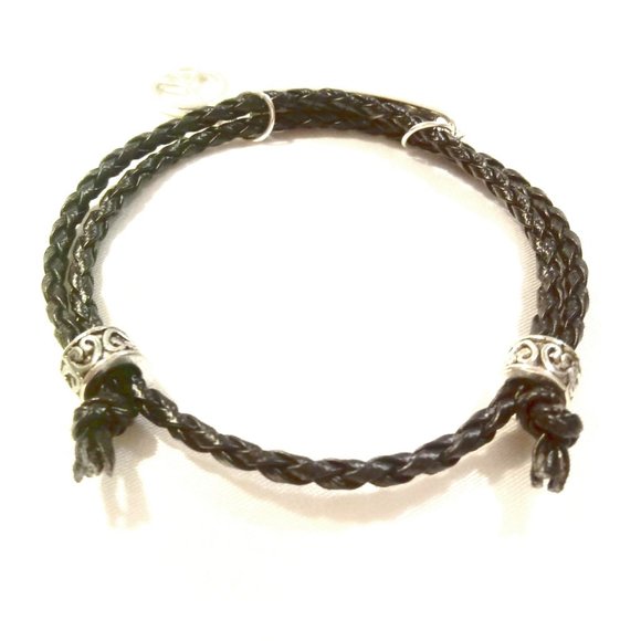 Peace Sign Black Leather Wrap Bracelet - Picture 5 of 8